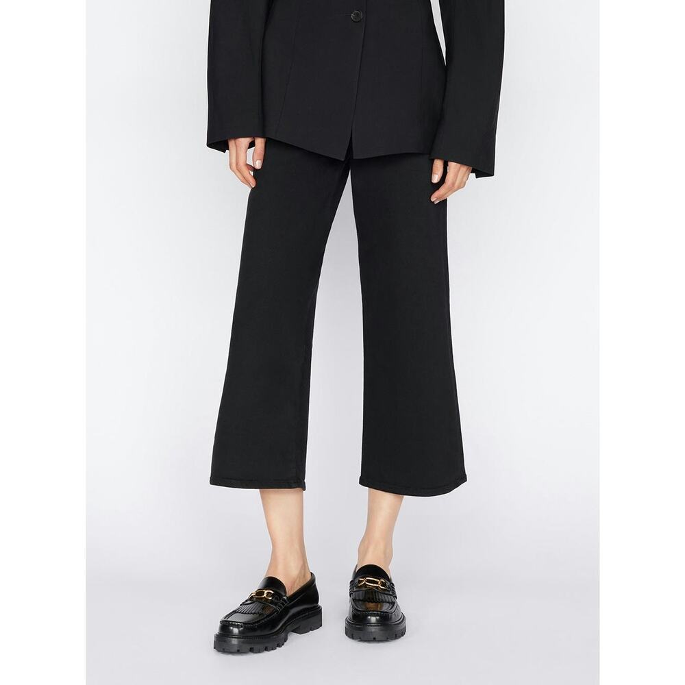FRAME The Jetset Wide Crop Pants in Sheen Noir Black Size 1 Stretch Pull-On